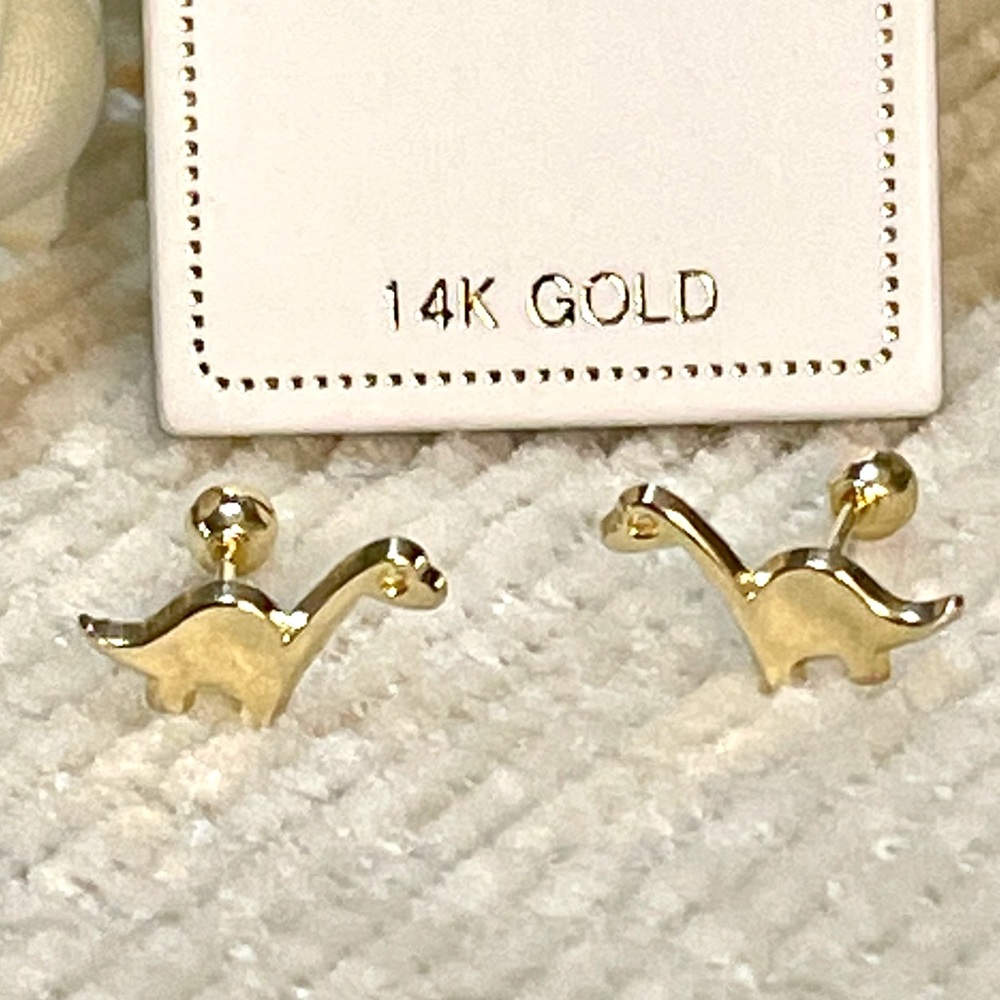 Solid Yellow Gold 14 Karat Cute Baby Dinasour Earring